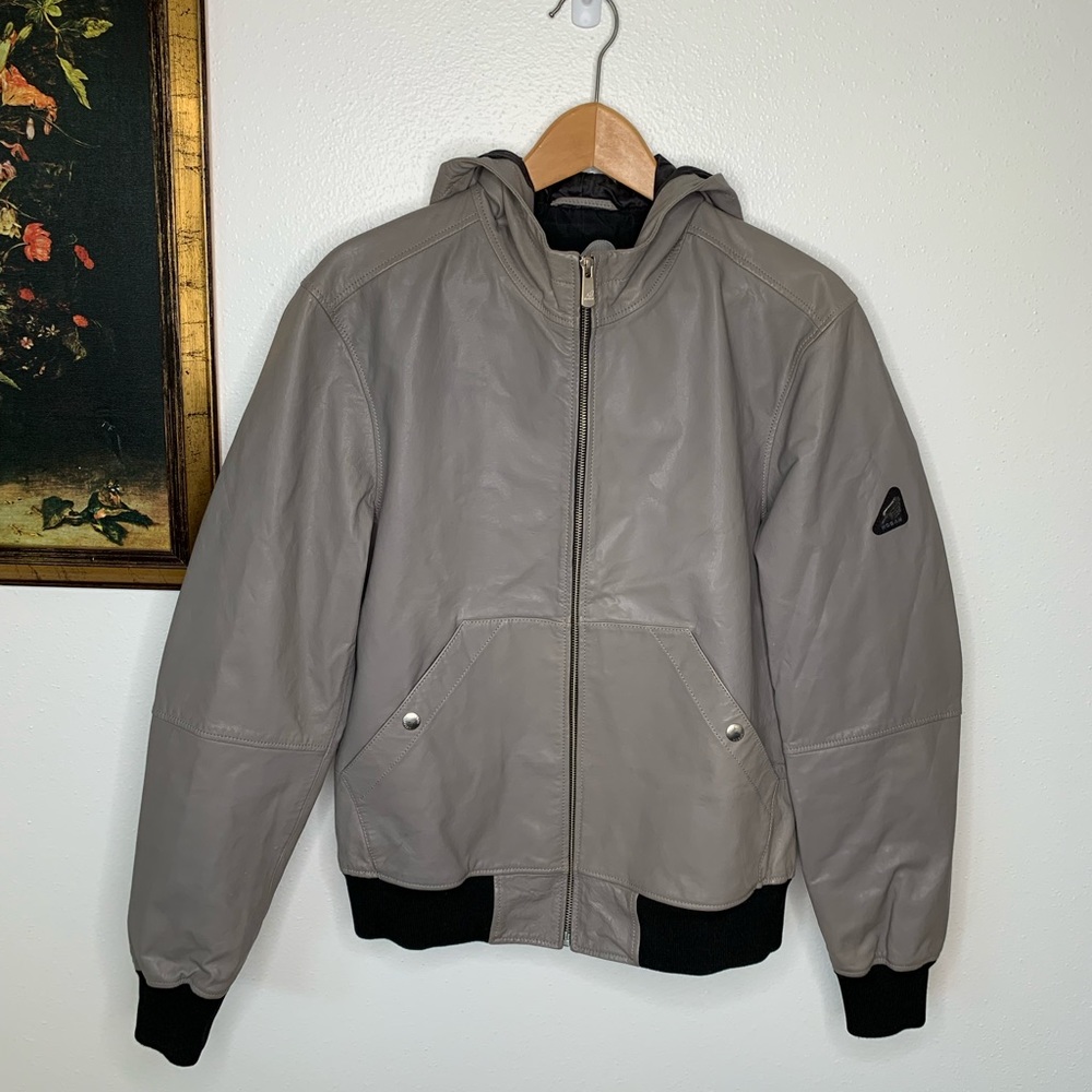 HOGAN RARE HOODED LEATHER BOMBER JACKET - Picture 1 of 11